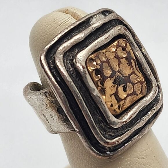 Vintage Chico's Etruscan Style Silver & Gold Adjustable Ring - Picture 2 of 6